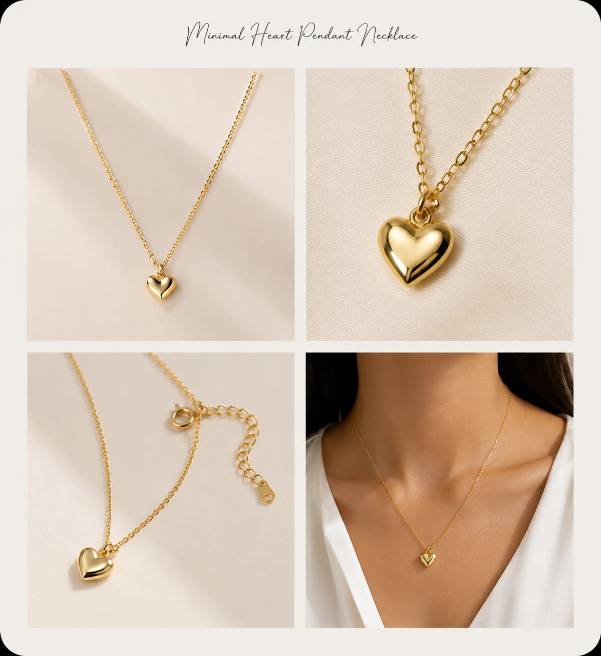 Minimal Heart Pendant Necklace — AI jewellery content studio